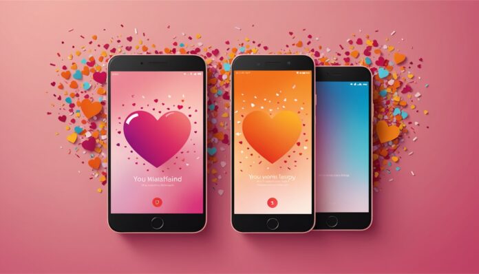 Illustration de deux smartphones connectés par un cœur symbolisant un parrainage sur une application de rencontre