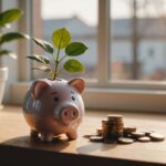 Livret épargne : les critères pour bien choisir Illustration d'un livret épargne avec tirelire et pièces sur un bureau