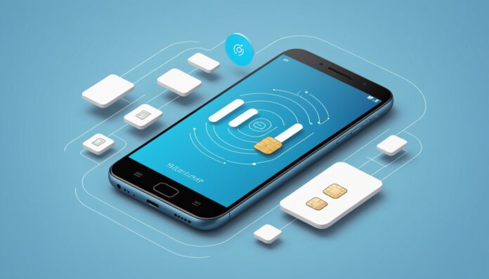 Illustration d'un smartphone avec carte SIM et signal mobile, symbole du forfait sans engagement