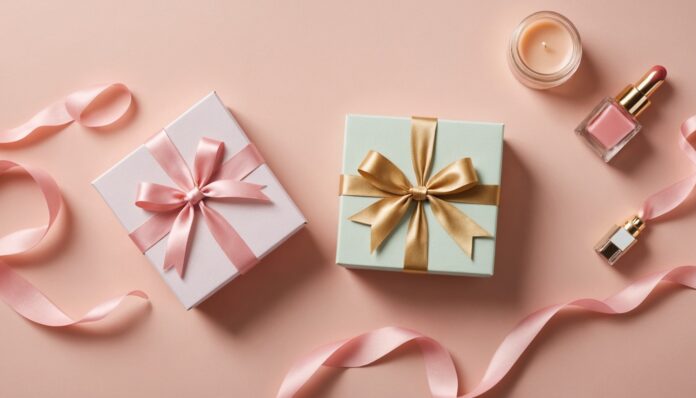 Illustration parrainage beauté avec cadeaux et cosmétiques